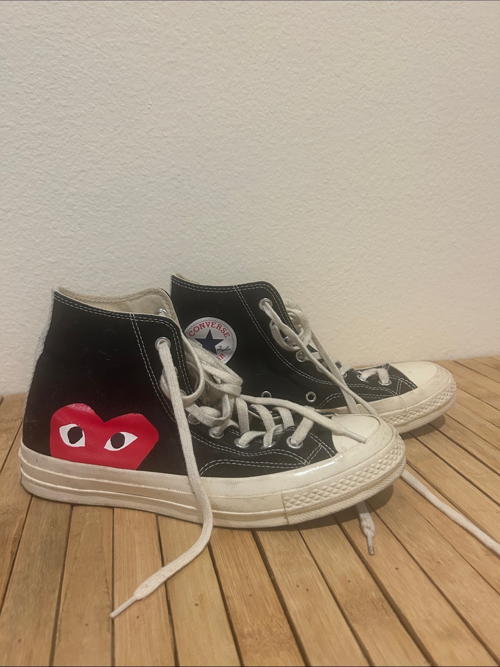 Converse Black High-Top Kids Sneakers with Red Heart Graphic